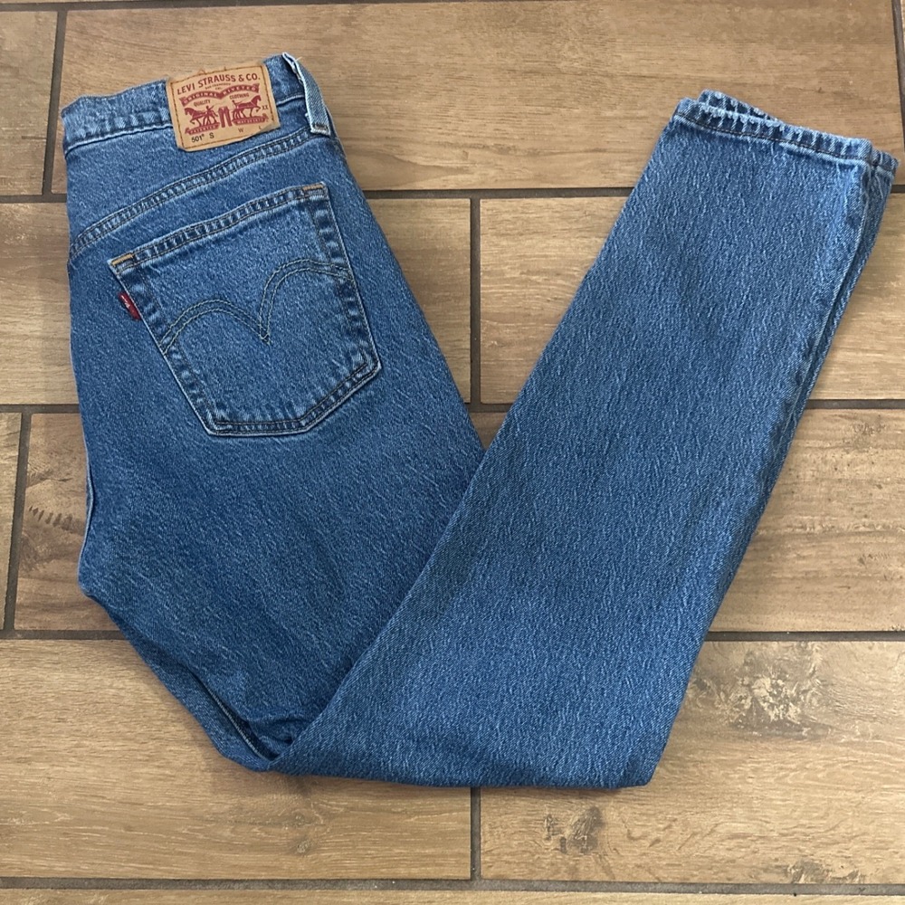 Levi's 501 Skinny Jeans Womens 27x30 Blue Excellent Button Fly High Rise Denim